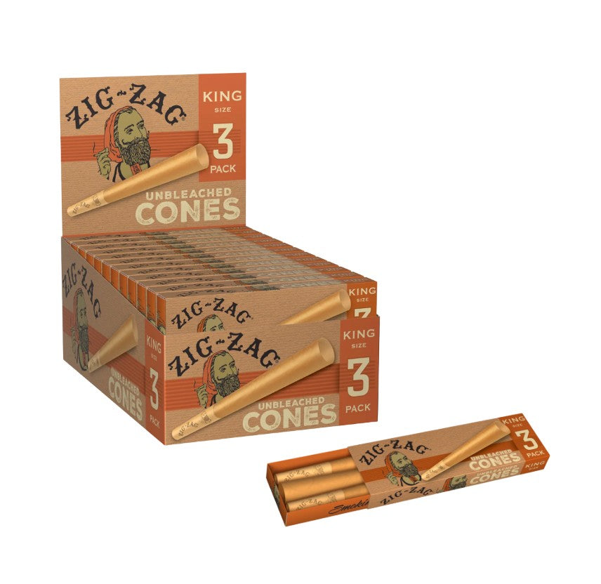 Zig Zag Unbleached Cones King Size 3 Pack 24 CT
