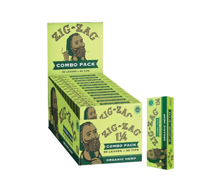 Zig Zag Papers Organic Hemp 1 1/4" Size + Tips Combo 24 CT